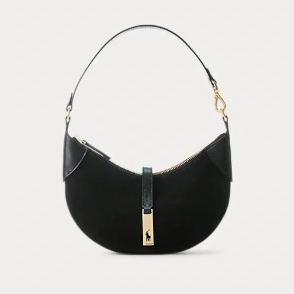 NWOT RALPH LAUREN ID saddle bag black suede gold hardware + bear key charm - Picture 2 of 10